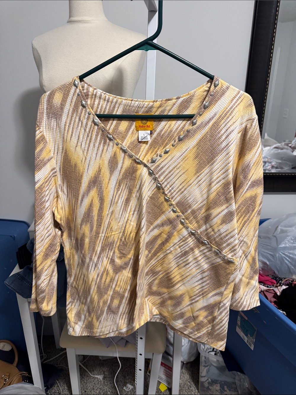 Ruby Rd. Yellow and Tan Abstract Wrap-Style Top